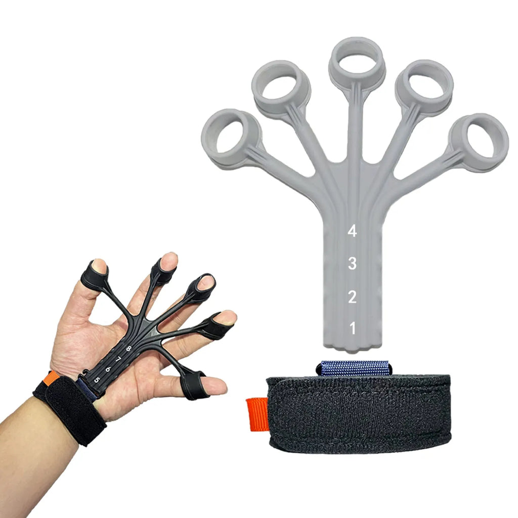 Silicone finger flexion and extension trainer with tension rope and adjustable belt for adult rehabilitation