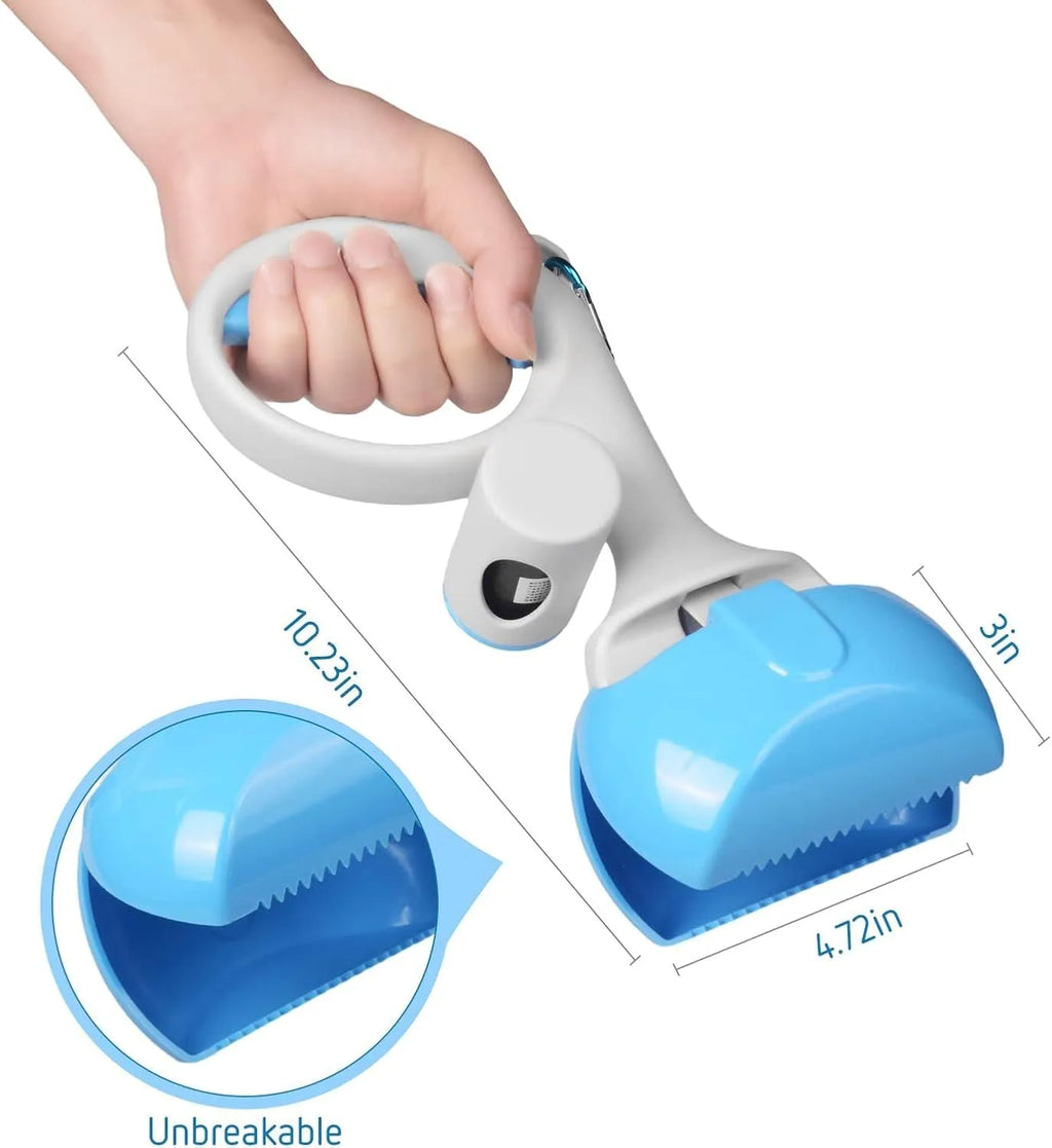 ABS plastic pet pooper scooper with integrated trash bag holder and top hanging hook