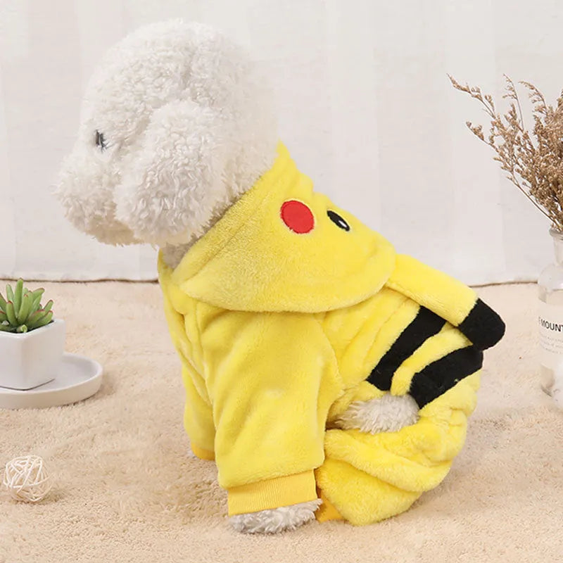 Fleece cat coat and hoodie set in a cartoon costume style for autumn and winter wear.