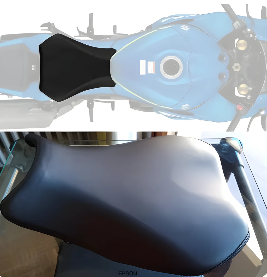 PU leather waterproof seat cover set for Suzuki GSXR1000 motorcycle on a bike seat.