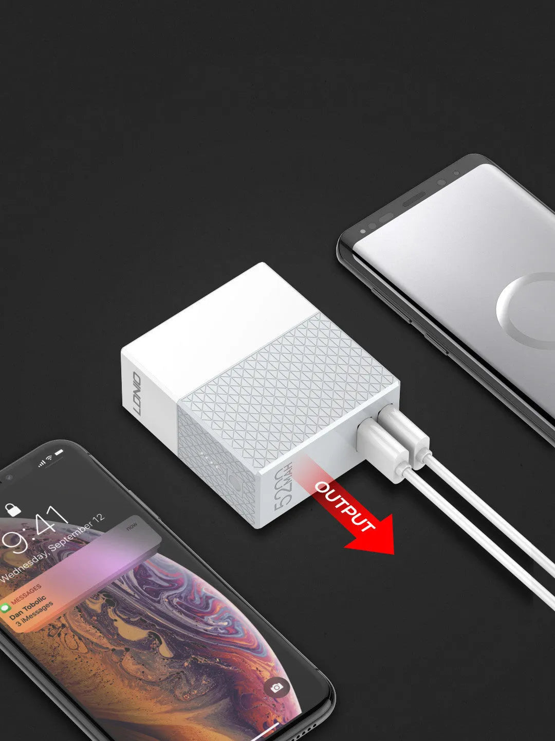 White two-in-one power bank charger with built-in plug, showing compact 71.5mm size.