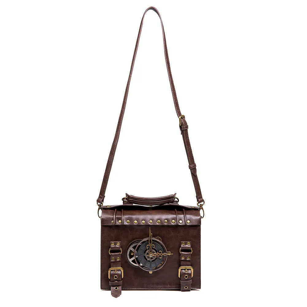 Bronze hardware steampunk industrial retro shoulder bag with pillow bag design