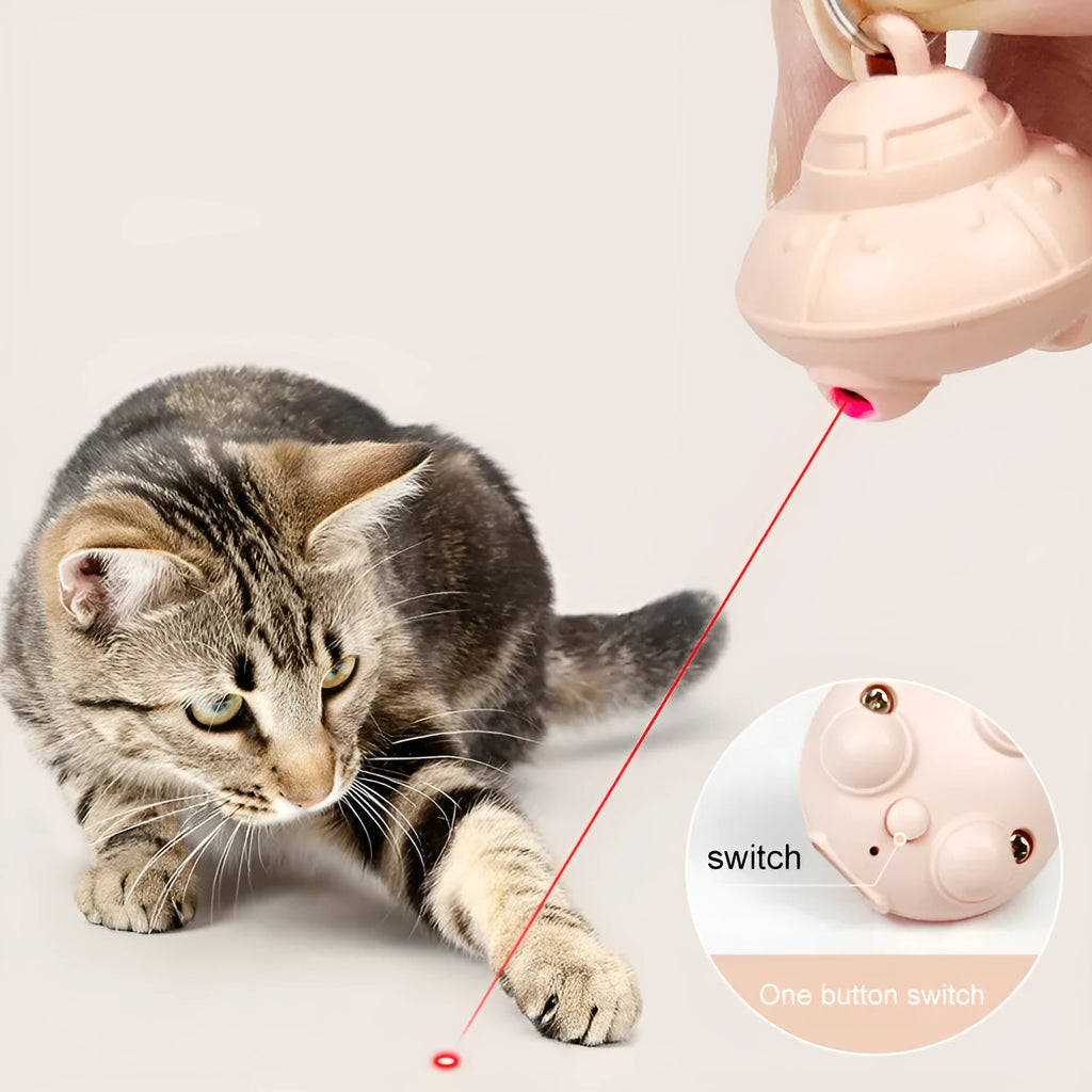 Green automatic cat laser toy attached to cat collar with USB charging port