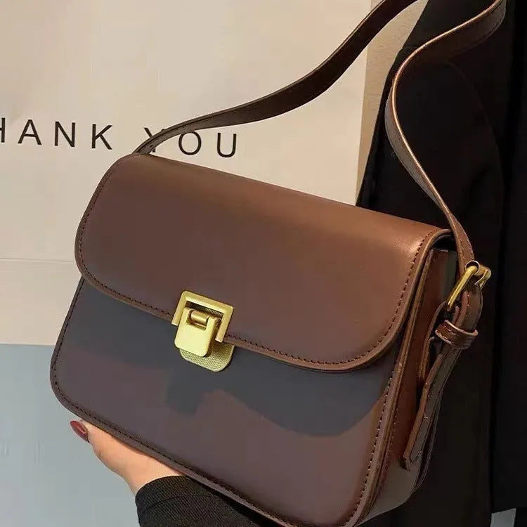 A small horizontal square one-shoulder bag in soft PU material, shown in one of five colours: black, milky white, khaki, dark brown, or coffee.