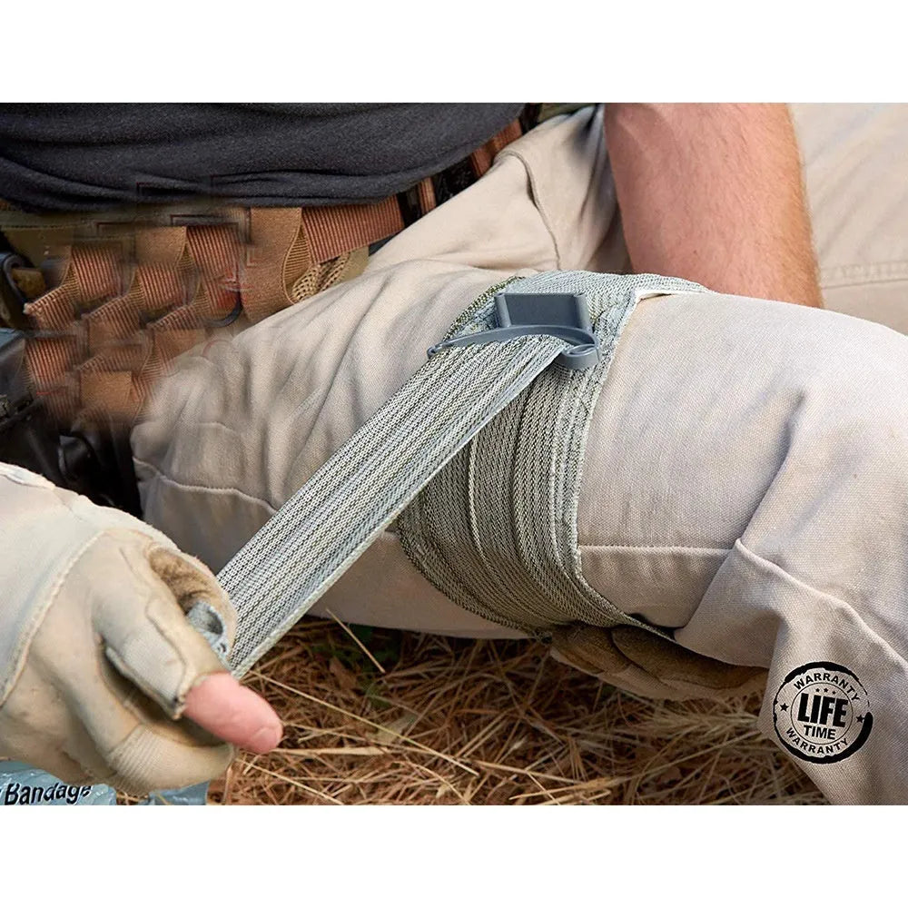 Portable tactical haemostatic bandage and gauze tape in 4-inch and 6-inch sizes for first aid.