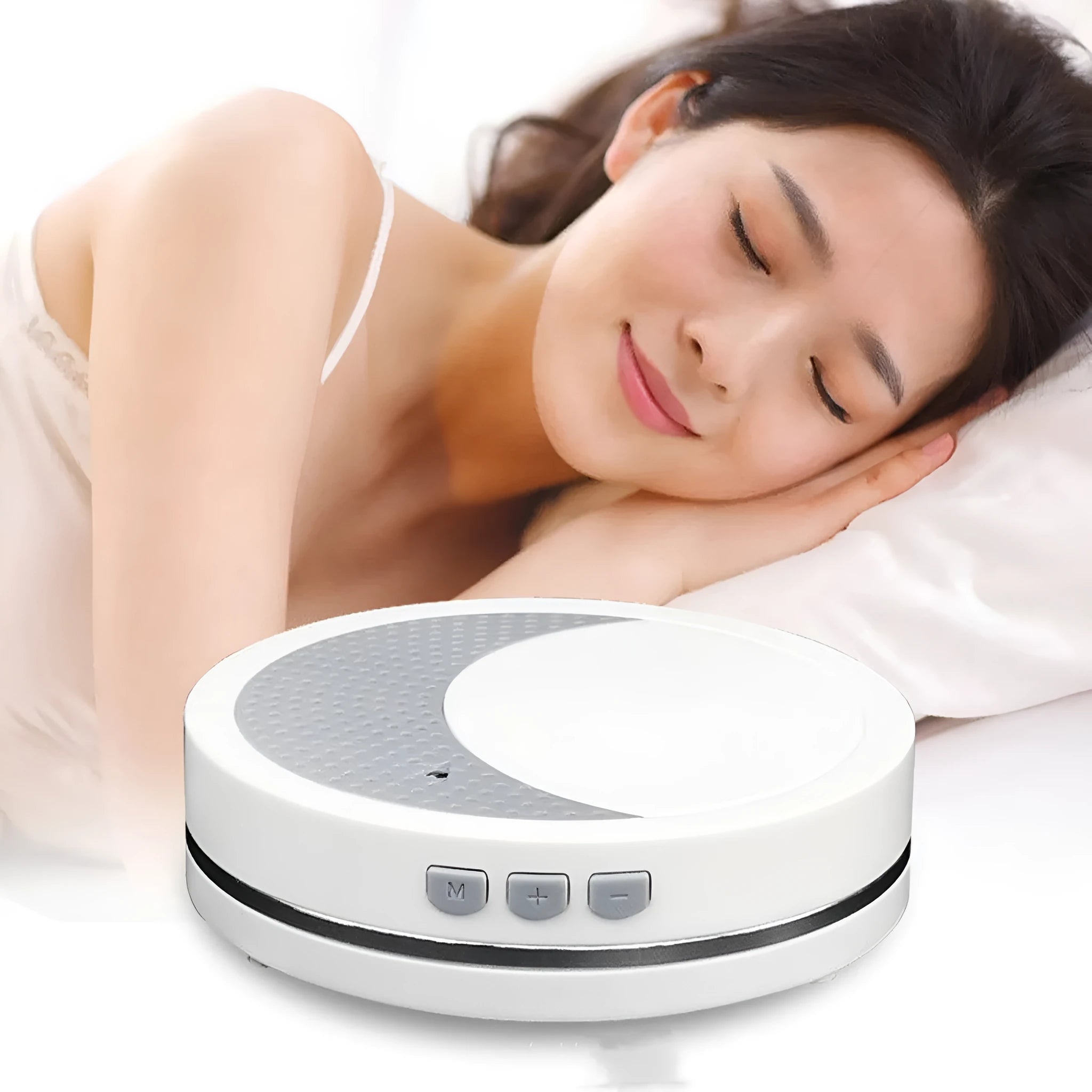 White USB-powered sleep aid device with timing and music functions for insomnia relief
