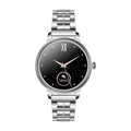 AK38 ladies smart watch with colour screen and stainless steel Milanese strap on a wrist.