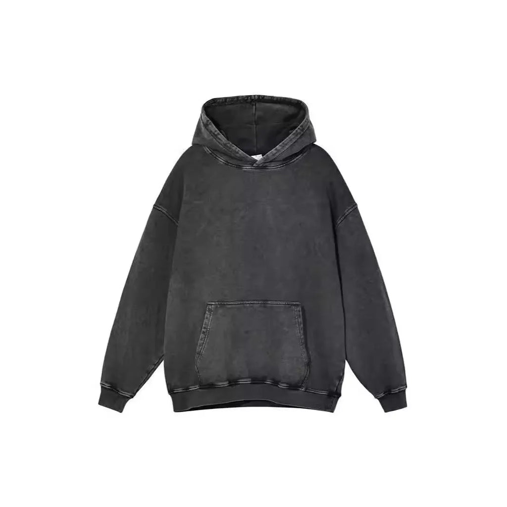 Men's retro washed cotton hoodie with batik finish and drop shoulder sleeves