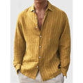 Men's striped long sleeve cardigan shirt in loose fit polyester available in multiple colours