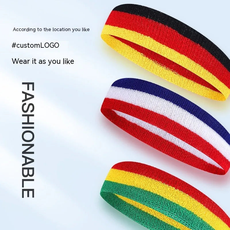 Multicolour sports headband for adults shown in one of seven colour options, sized 5.5 by 20 centimetres.