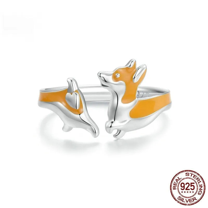Silver electroplated ring with cartoon corgi design for women, colour SCR1014-E