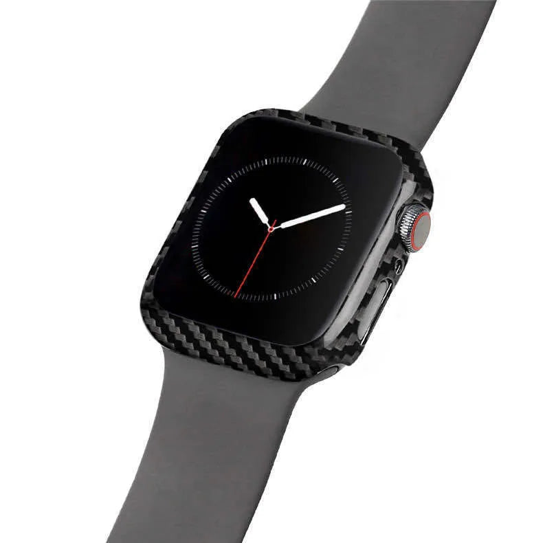 Apple Watch Series 4 carbon fibre leather case in bright black and matt black colours