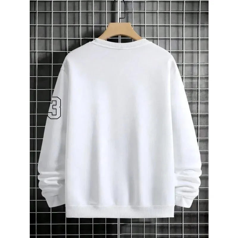 Men's art letter design fleece sweatshirt pullover in black, front view