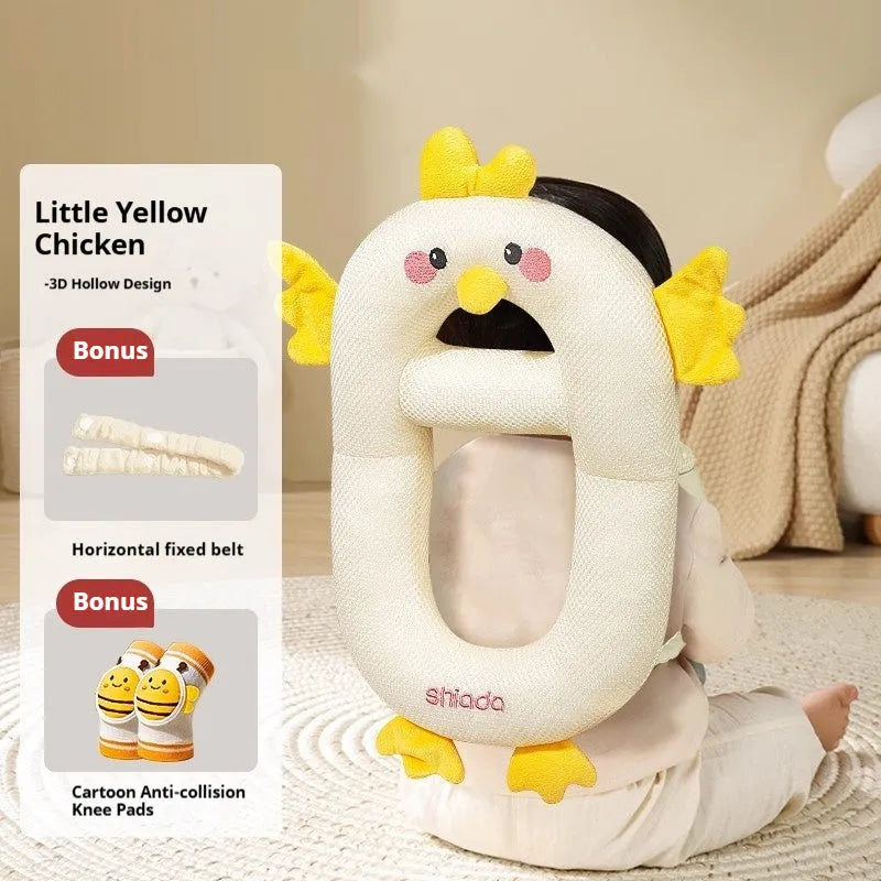 Baby wearing cartoon dinosaur anti-collision pillow for toddler fall protection