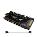 Black AURA RGB One Point Ten 10-port 5V hub with SATA power cable for PC lighting expansion.