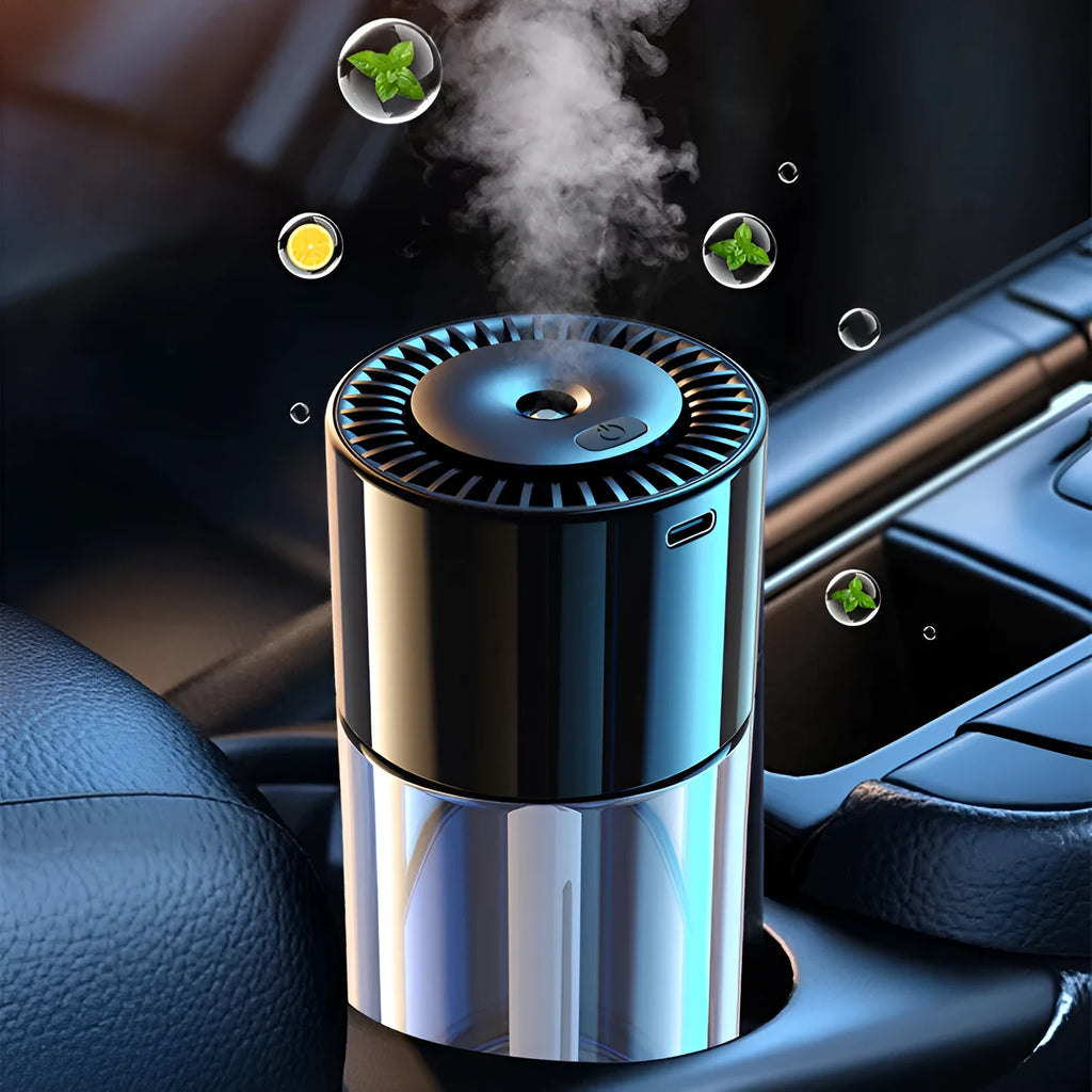 AI intelligent spray perfume humidifier with USB plug and glass perfume seat.