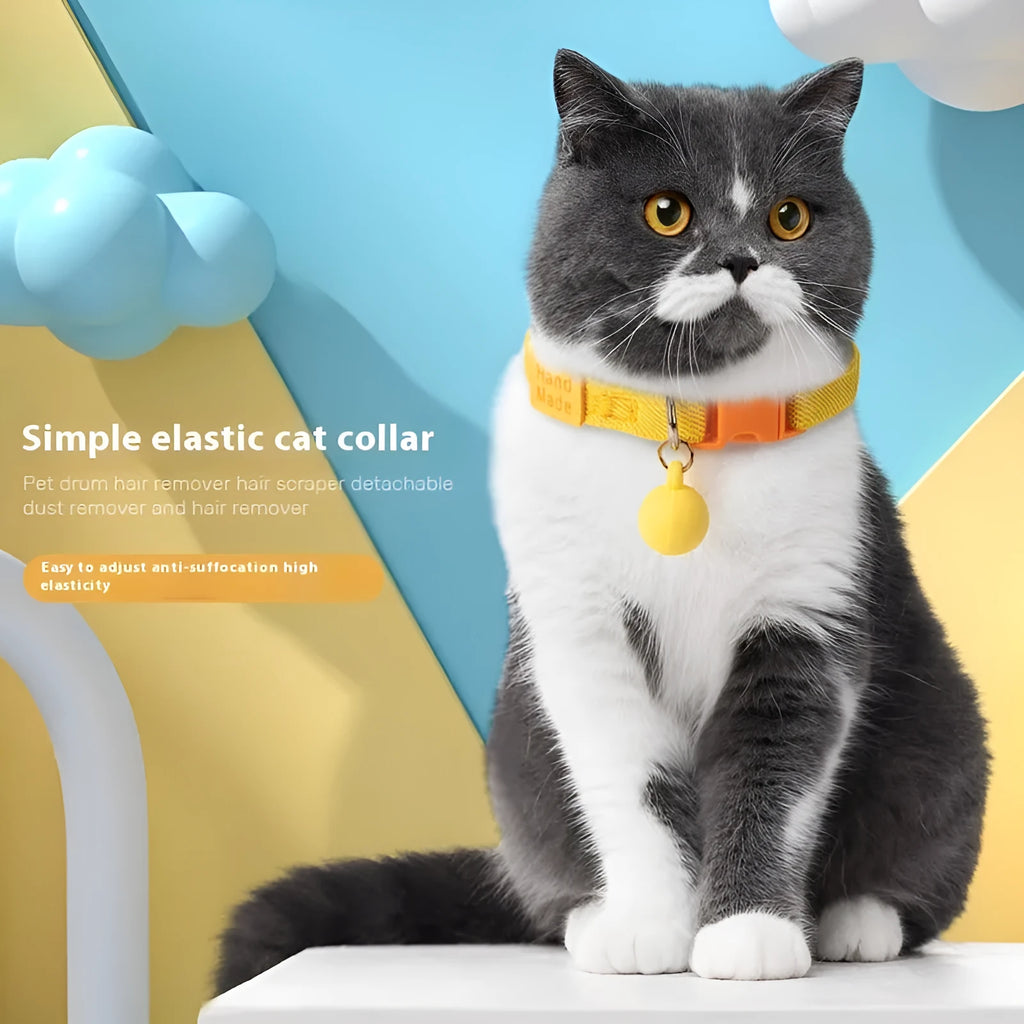 Elastic monochrome pet collar for small dogs in seven colour options on a white background.