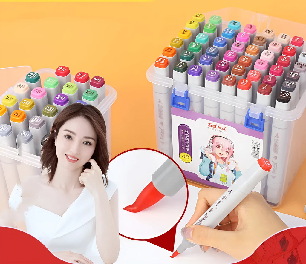 48-colour oily soft-tip marker set with square rod construction for student hand-painted design projects