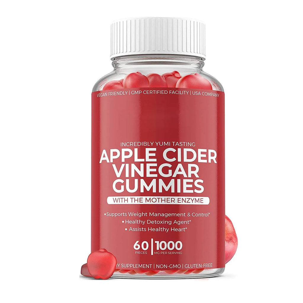 Bottle of apple cider vinegar gummy supplements containing 60 chewable tablets for adults