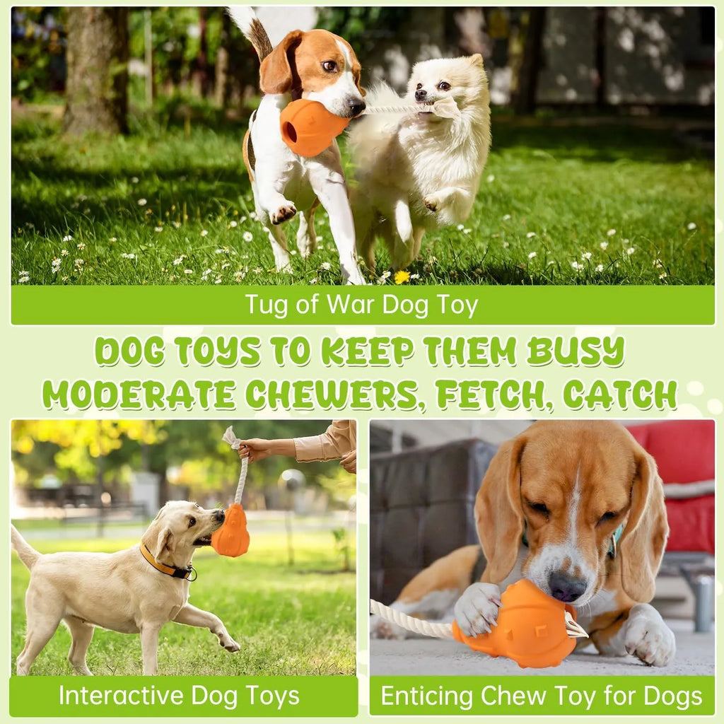 Natural rubber stuffable dog chew toy for small medium dogs, shown with a longer strap.