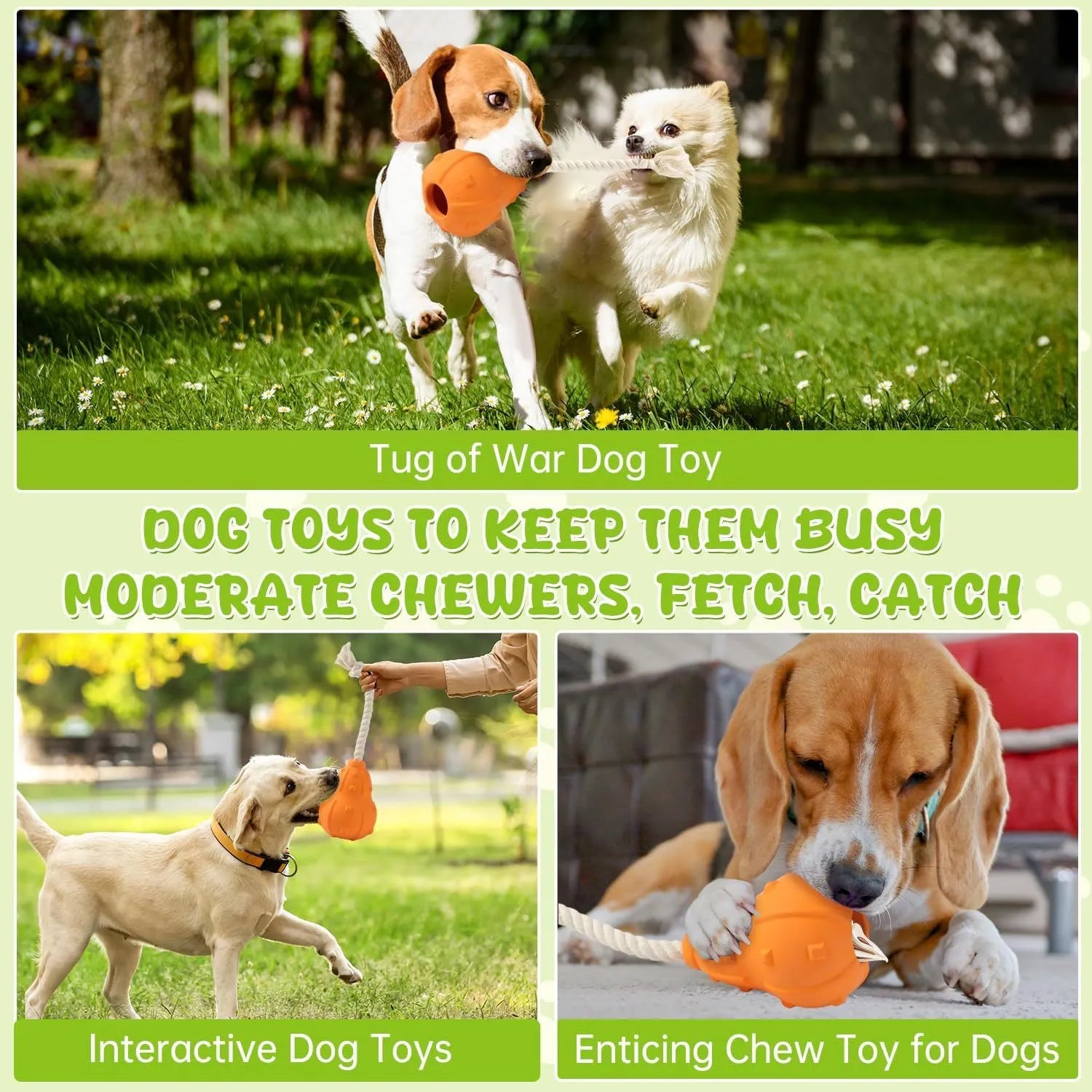 Natural rubber stuffable dog chew toy for small medium dogs, shown with a longer strap.