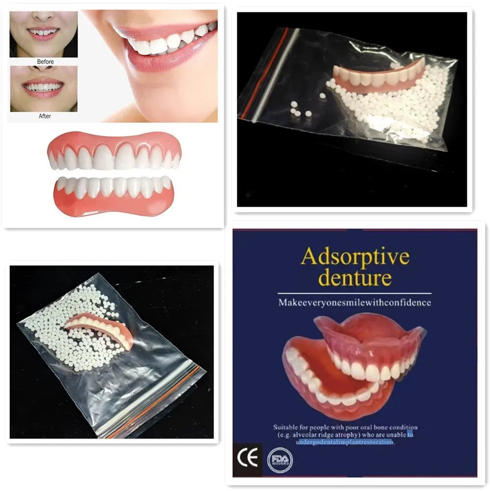 Silicone simulation dental dentures showing upper and lower teeth in training configuration