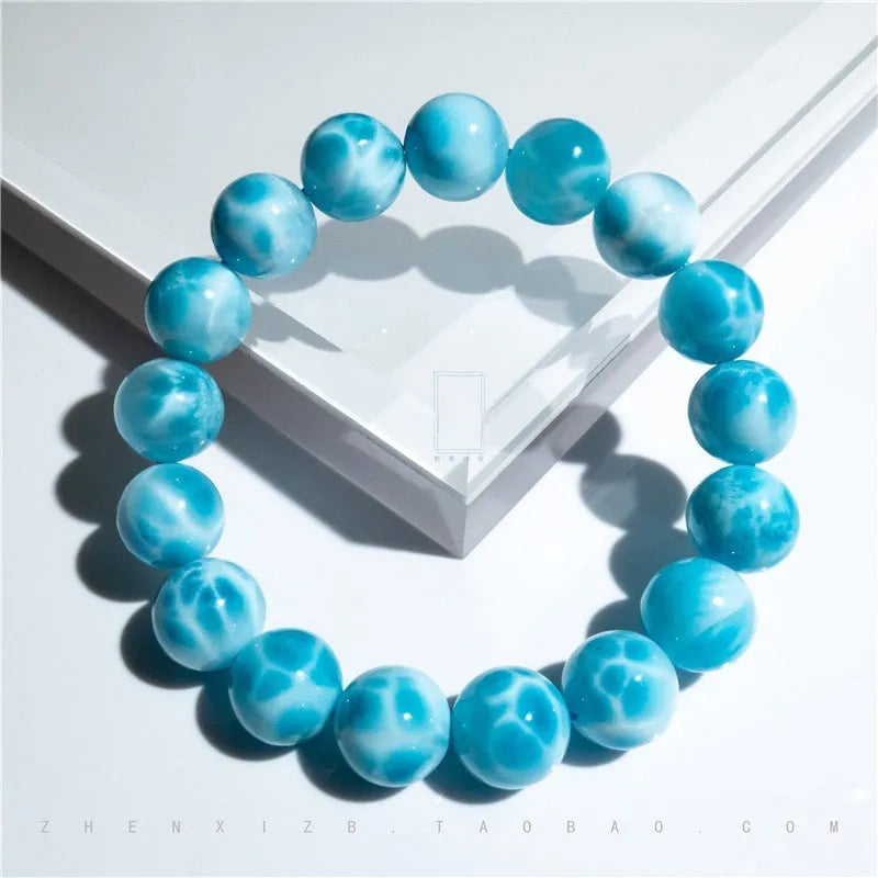 Handmade blue Bodhi bracelet with natural crystal sea-pattern bead and freshwater pearl