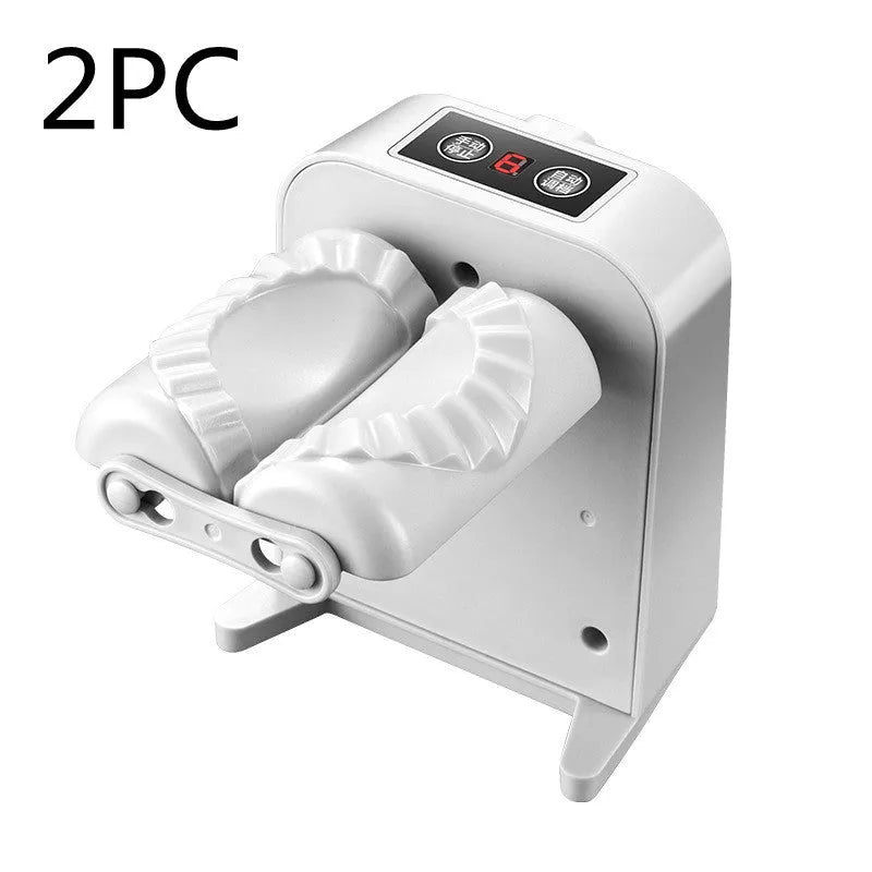 White electric dumpling maker machine with USB charging cable and accessories