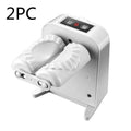 White electric dumpling maker machine with USB charging cable and accessories