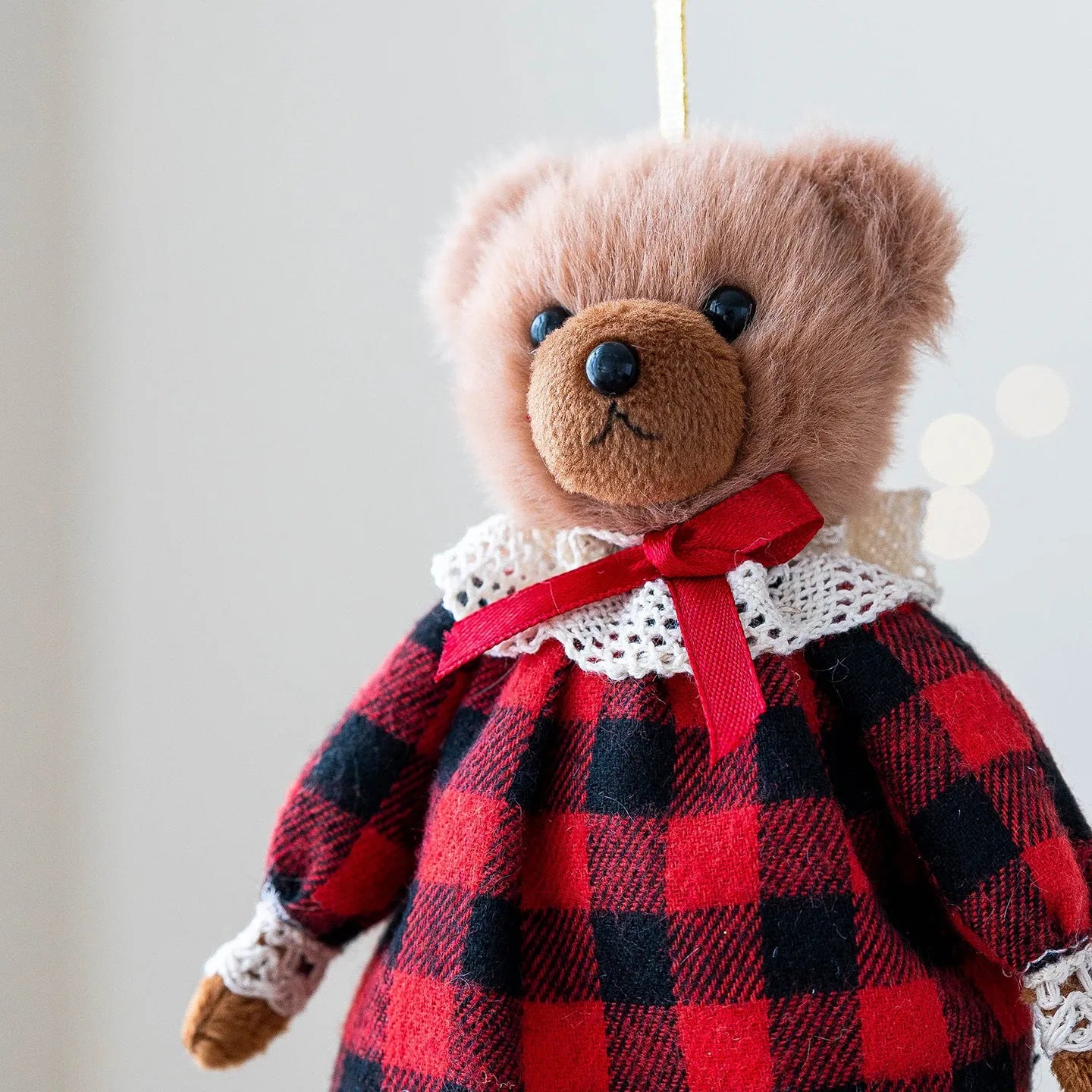 Cartoon-style couple plush bears wearing cotton suit plaid patterns in gentleman and princess bear colours