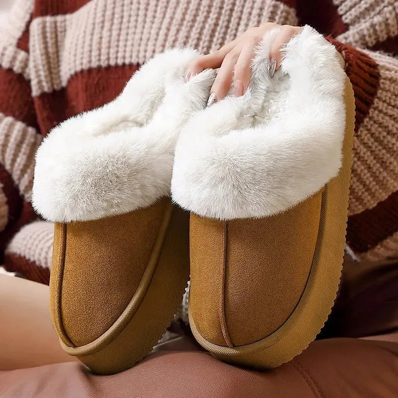 Indoor warm anti-slip thick sole deodorant couple cotton slippers with suede upper and EVA sole in multiple colours