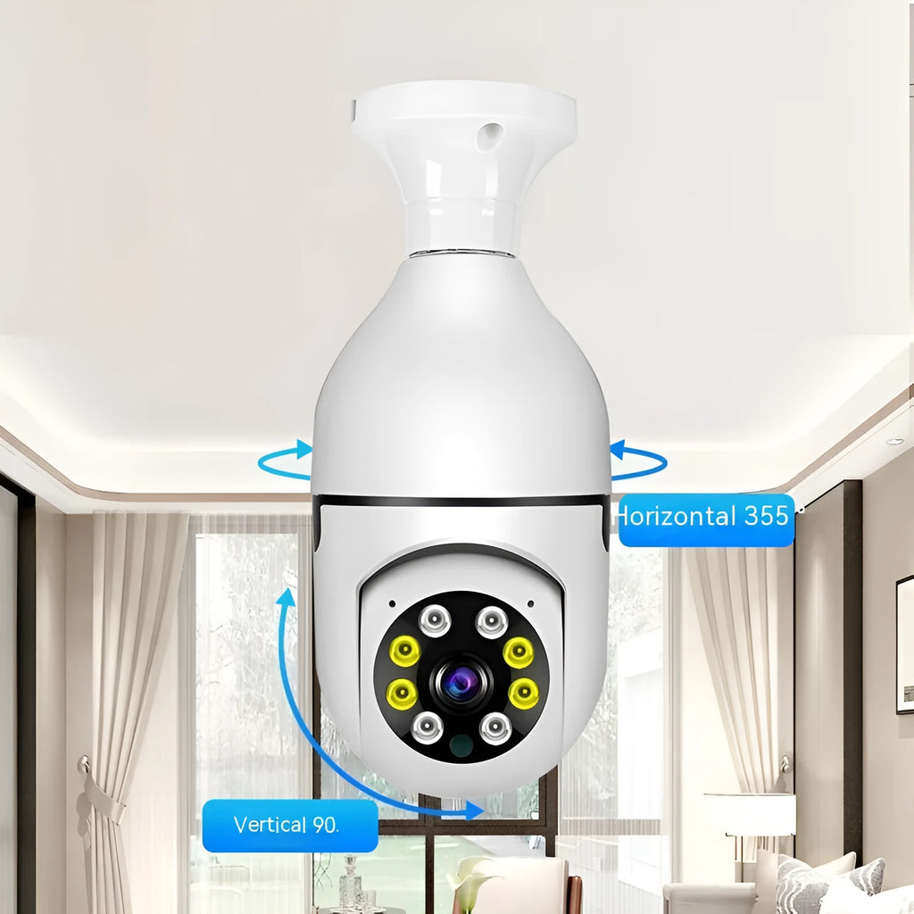 Wireless bulb security camera with 1080p full colour night vision for indoor outdoor monitoring