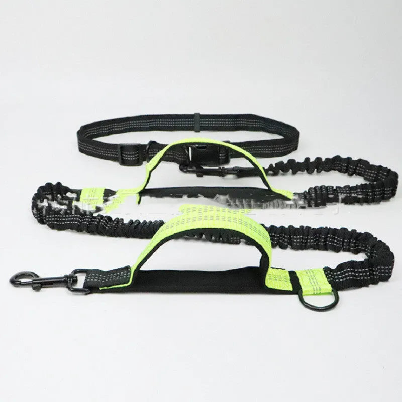 Adjustable pet traction rope dog running belt with waist control in fluorescent green colour