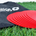 Yellow TPE football landmark pad disc on grass, 23cm diameter flat sports training marker.