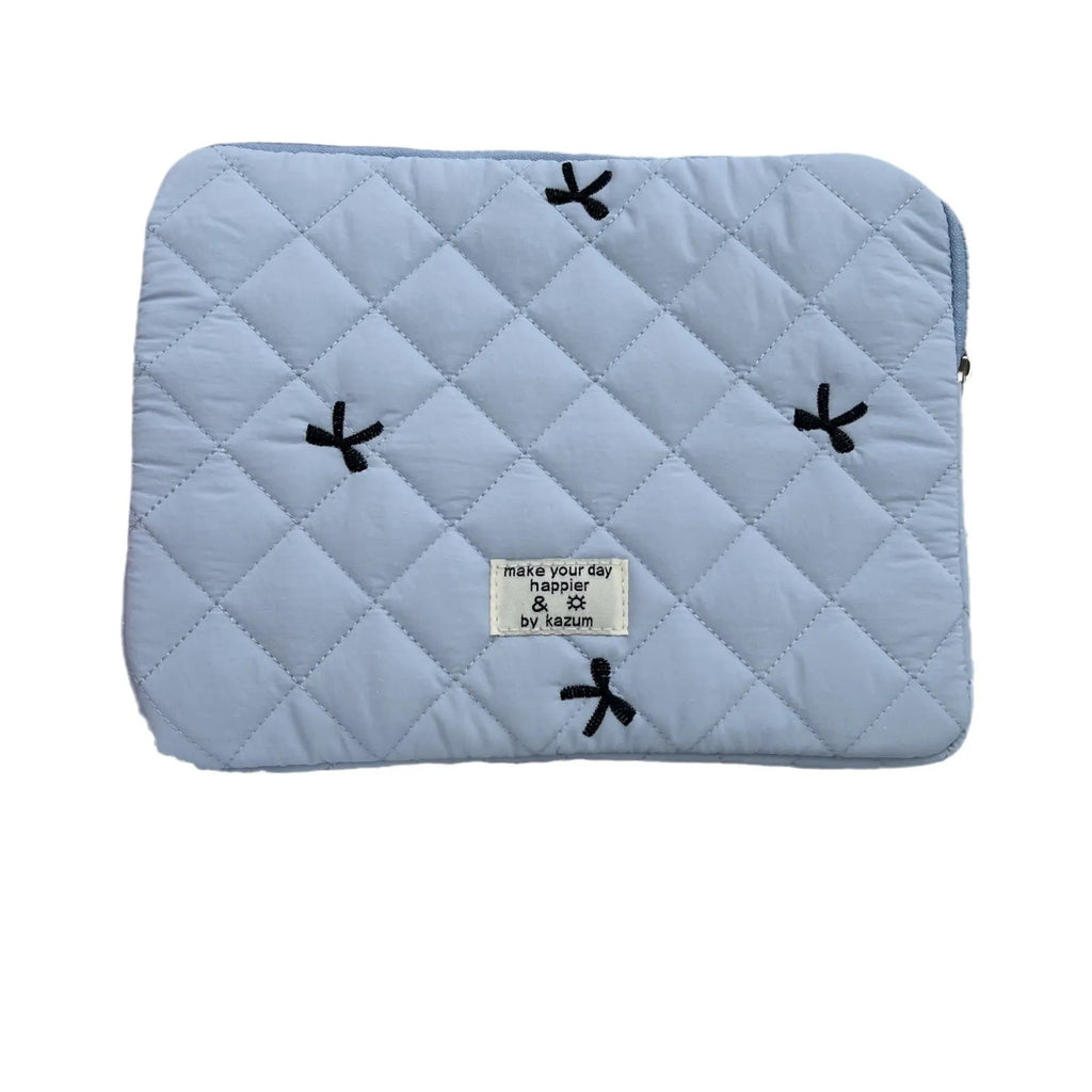 Nylon laptop storage bag with embroidered rhombus bow design in multiple colour options