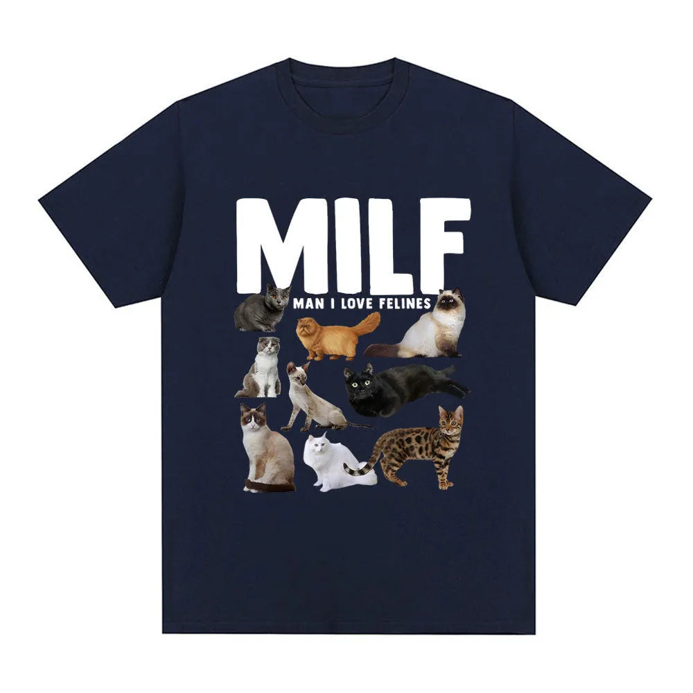 Funny cat lovers graphic t-shirt with geometric painted pattern on cotton fabric