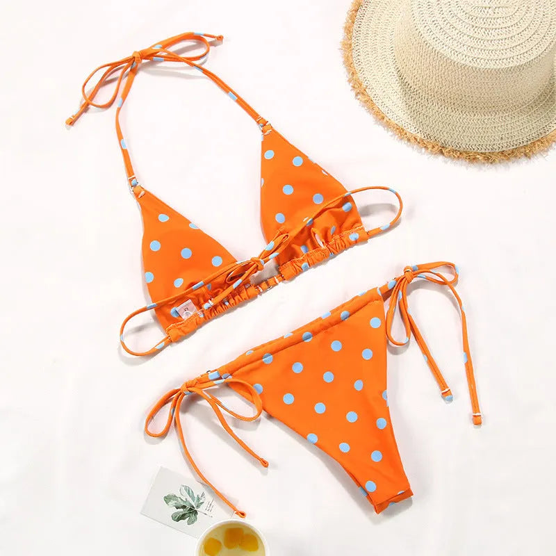 Women's polka dot split swimsuit bikini set with polyester lining in multiple colour options