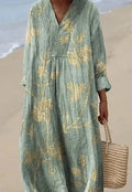 Women's casual floral dress with 3D print, wide waist, and long skirt in Japanese Korean style.