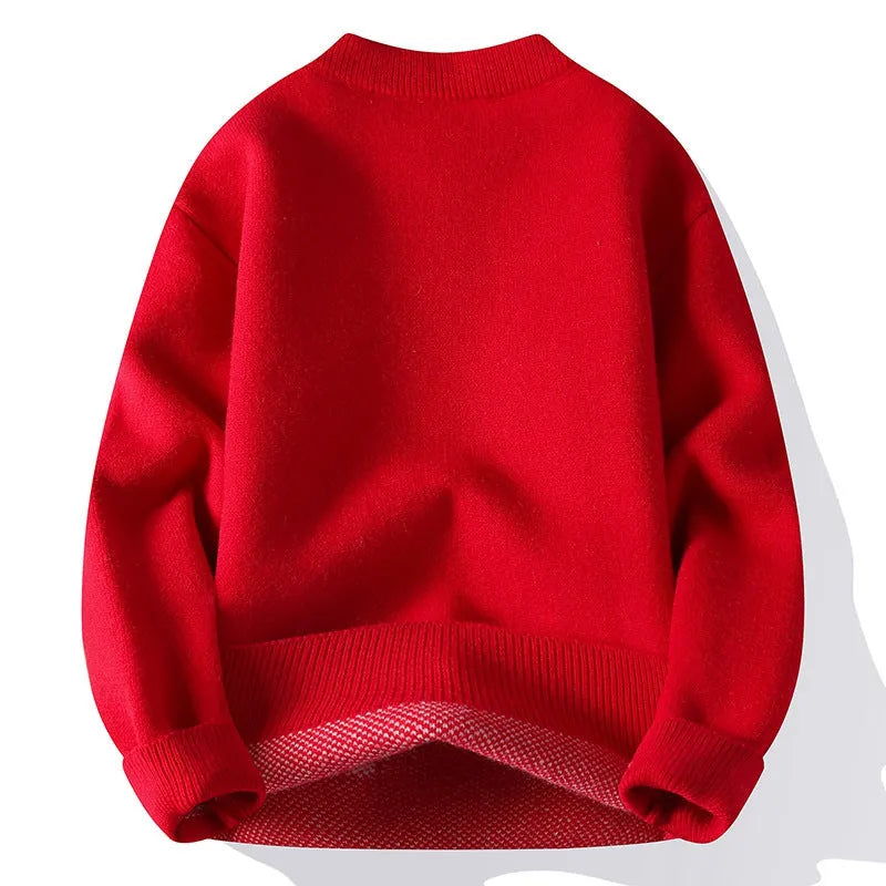 Men's loose-fit knitted pullover with ribbed hemline in black, grey, red or white colours