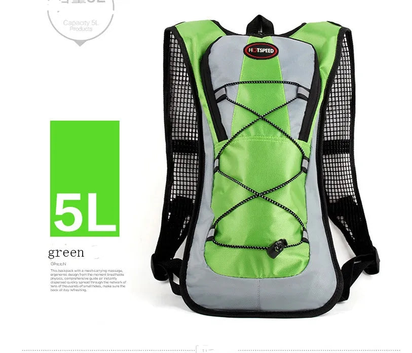 Lightweight waterproof outdoor sports backpack in black, available with 2L water bag for running and off-road riding