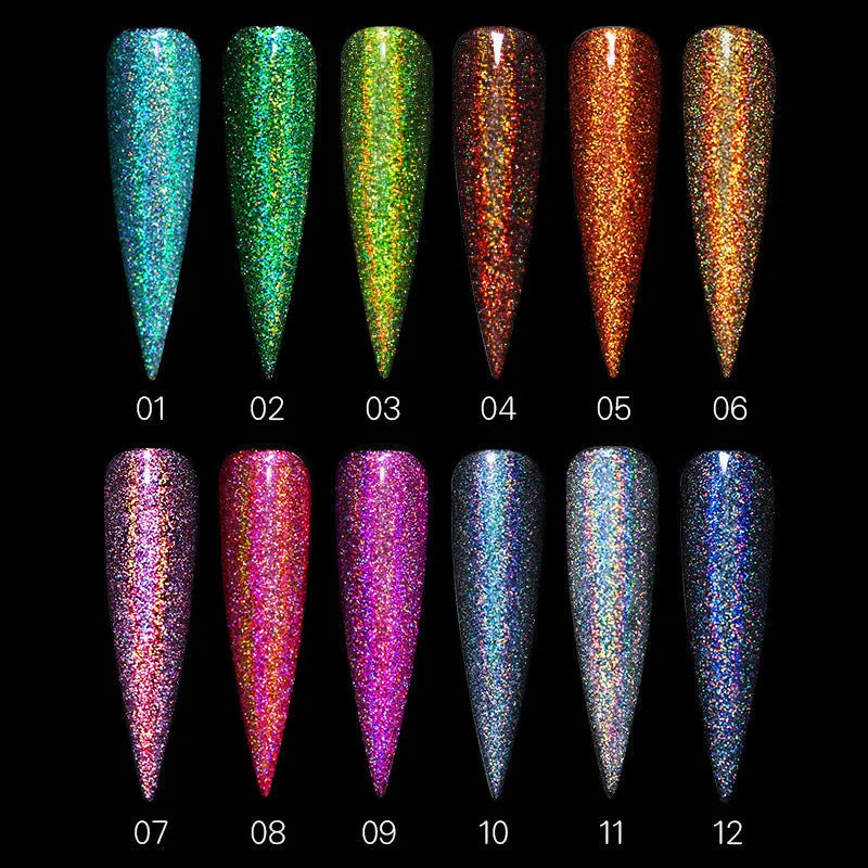 Aurora Magic Nail Powder glitter in laser gradient colours for nail art decoration