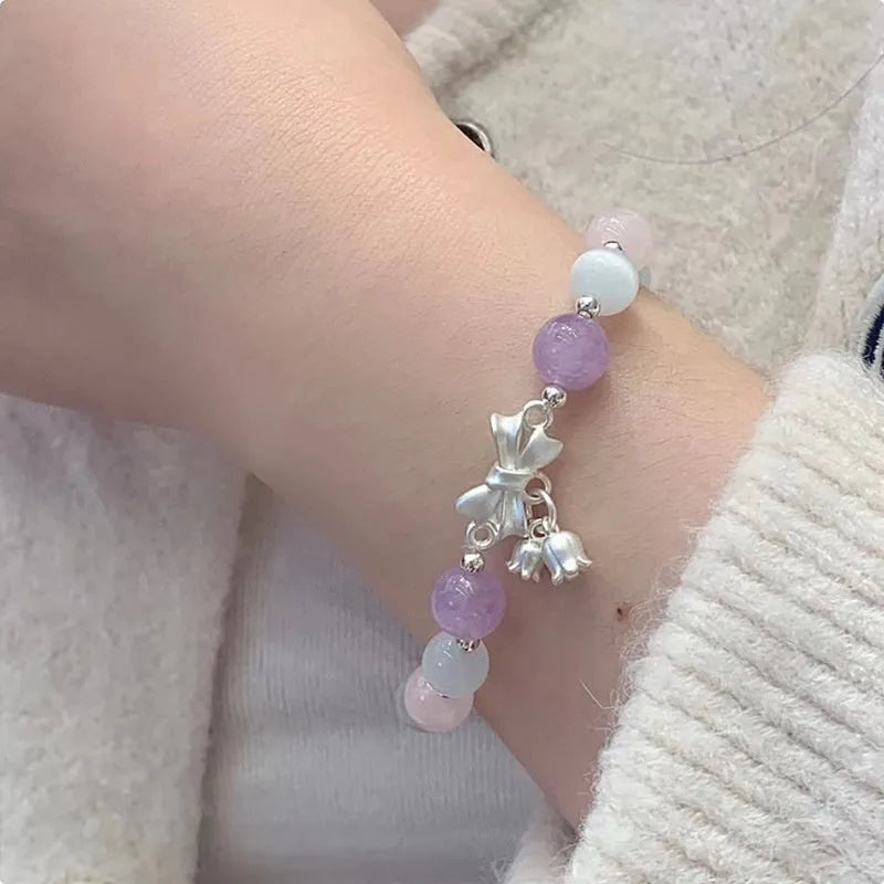 Lavender amethyst opal crystal bracelet with 10mm bowknot shape and electroplated finish