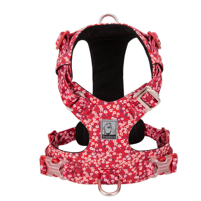 Floral pattern pure cotton pet chest harness for dog walking with pull-resistant strap