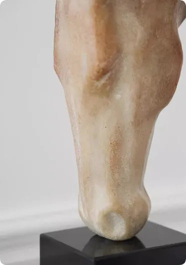 French retro abstract carved horse head desktop sculpture ornament measuring 50cm tall.