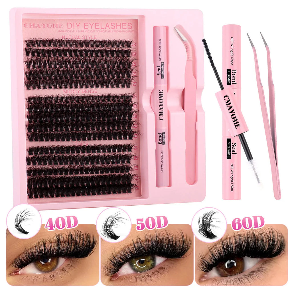 DIY segment cluster false eyelashes extension suit with tweezers for targeted lash filling