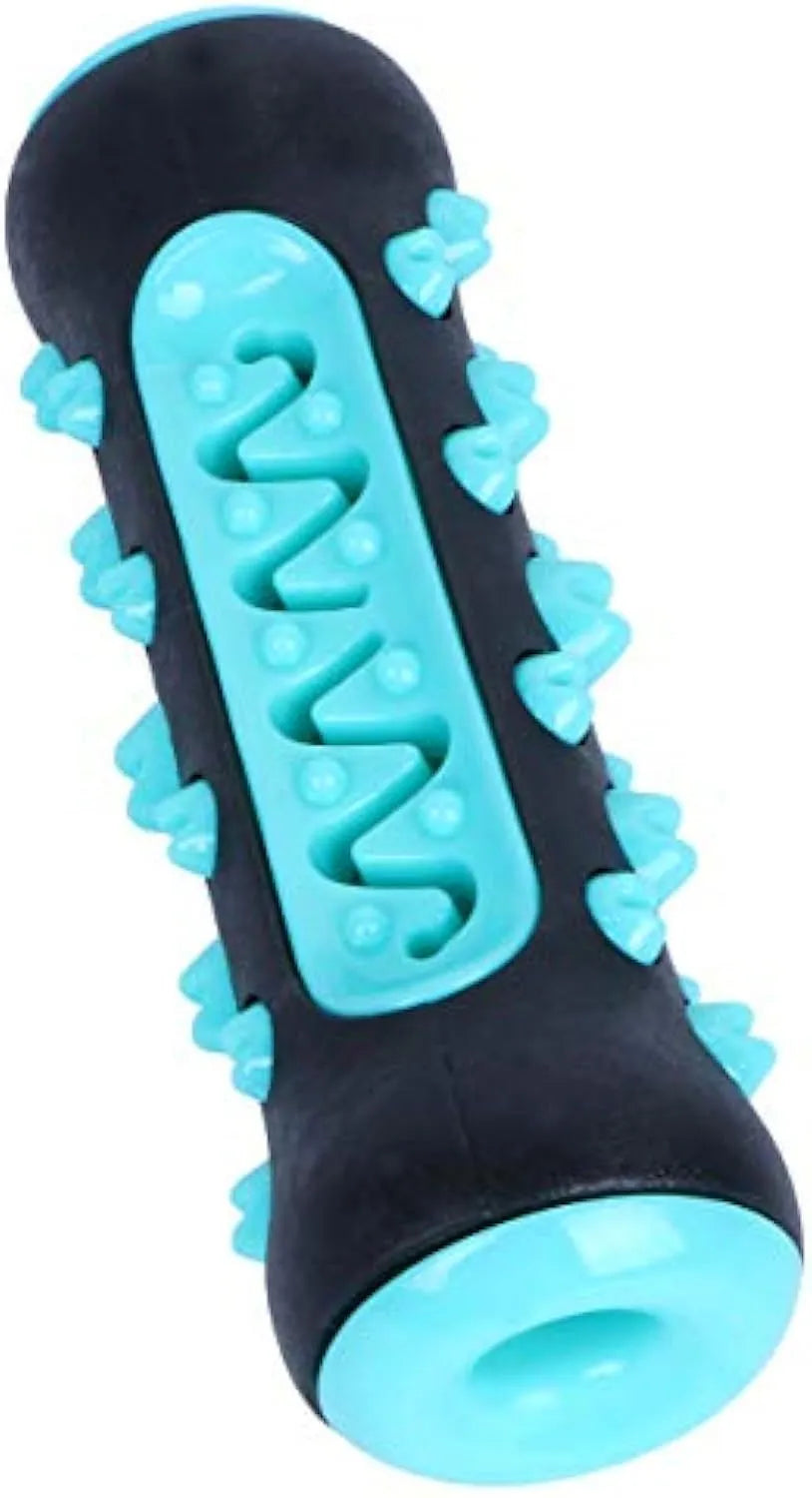 A natural rubber dog toothbrush chew toy in blue, showing its textured surface for dental cleaning.