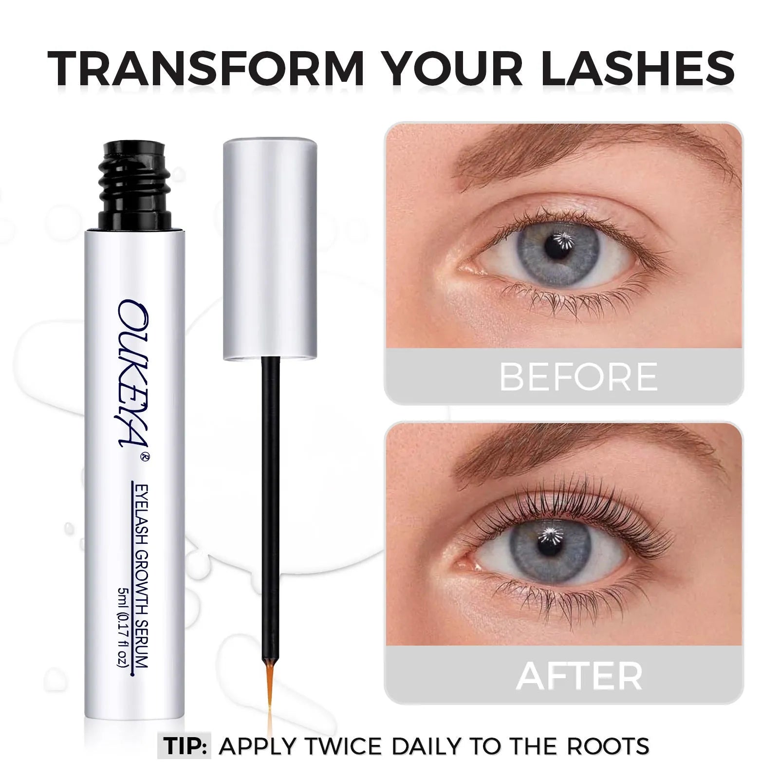 Silver-coloured eyelash growth essence bottle containing 5ML of nutrient solution
