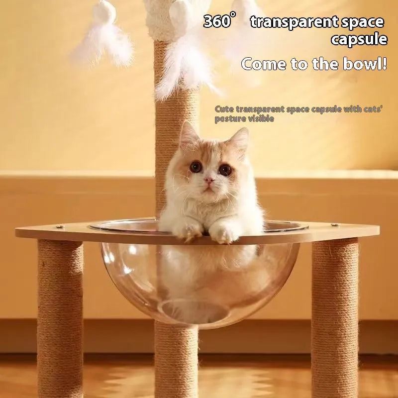 Wooden cat climbing frame with space capsule design in luxury colours