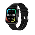 Bluetooth smart watch in black on wrist, showing heart rate and step count on its colour touchscreen.