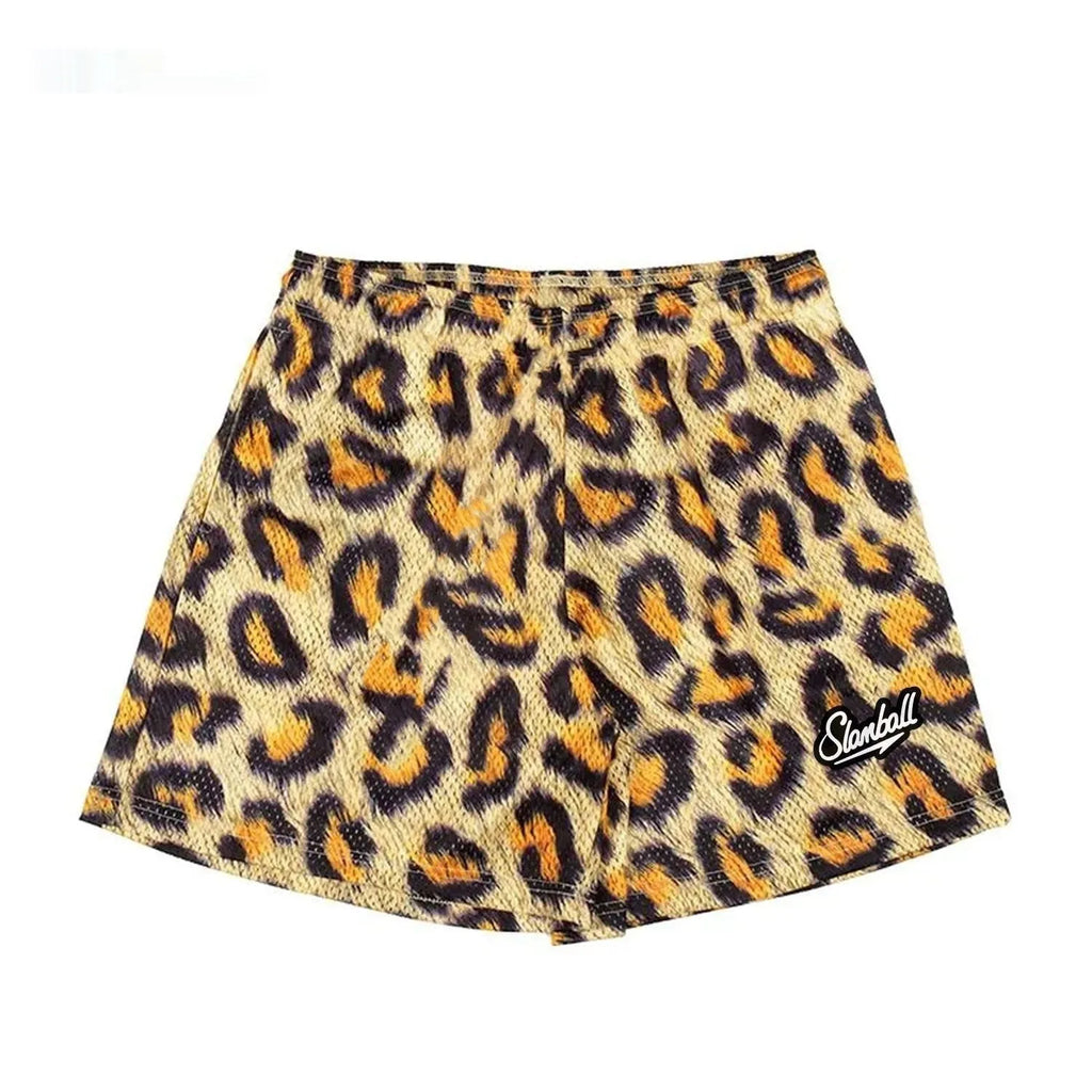 Men's leopard print quick dry fitness shorts for basketball and running training